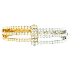 18k White and Yellow Gold 5.21ctw Round Brilliant Diamond Two-Tone Bangle