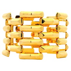 14k Yellow Gold Wide Multi-Row Brick Link Panel Bracelet