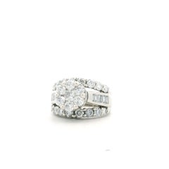 14k White Gold 2.0ctw Round and Baguette Diamond Engagement Ring Set