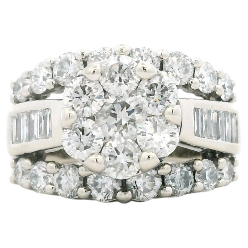 Verlobungsring-Set aus 14-karätigem Weißgold mit runden und Baguette-Diamanten (insgesamt 2,0 Karat)