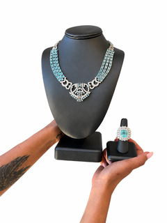 18k White Gold GIA 15.79ct Tourmaline Ring and 108.75ctw Aquamarine Necklace