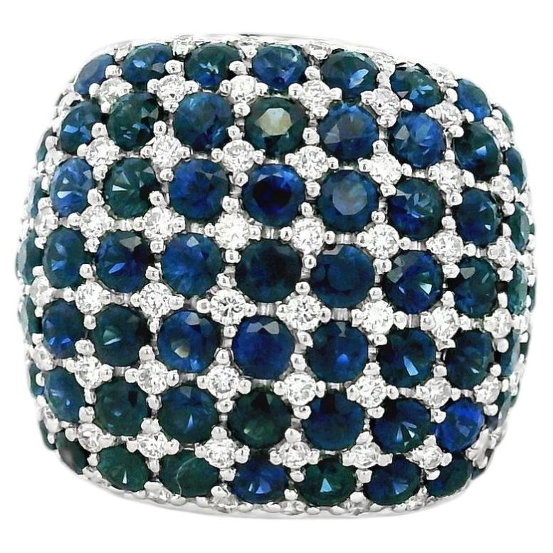 18k White Gold Gold 4.94ctw Sapphire and 0.72ctw Diamond Pavé Cocktail Ring For Sale