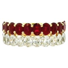 14k Yellow Gold 1.51ct Oval Diamond and 2.10ctw Ruby Two Row Cocktail Ring