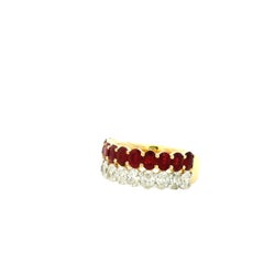 14k Yellow Gold 1.51ct Oval Diamond and 2.10ctw Ruby Two Row Cocktail Ring