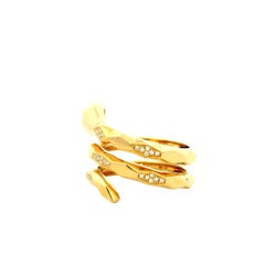 14k Yellow Gold 0.15ct Round Brilliant Diamond and 0.07ct Emerald Cut Snake Ring