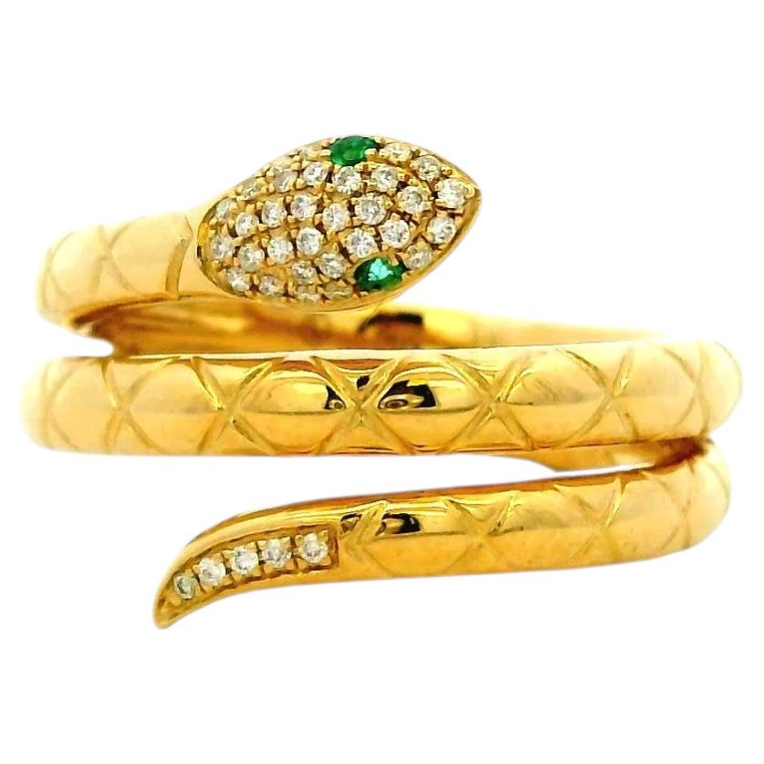 14k Yellow Gold 0.10ctw Diamond and Emerald Snake Wrap Ring For Sale