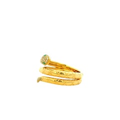 14k Yellow Gold 0.10ctw Diamond and Emerald Snake Wrap Ring