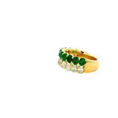 14k Yellow Gold 1.52ct Oval Diamond and 1.85ctw Emerald Two-Row Cocktail Ring