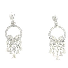 18k White Gold 13.35ctw Marquise, Pear & Round Brilliant Diamond Drop Earrings