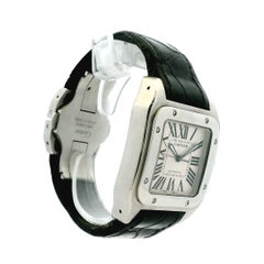 Cartier Santos 2878 Roman Numeral Black Strap Stainless Steel Watch
