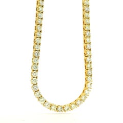 14k Yellow Gold 35.45ctw Round Diamond 4-Prong Tennis Necklace 22"