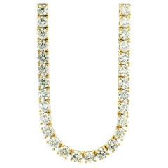 Collana tennis in oro giallo 14k con diamanti taglio brillante rotondo per un totale di 41,15 ct, lunghezza 17"