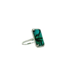 14k White Gold Blue Tourmaline and 0.34ctw Diamond Halo Ring