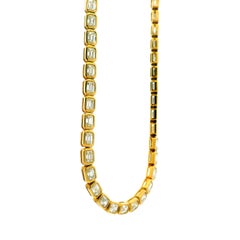 18k Yellow Gold 7.51ctw Emerald Cut Natural Diamond Bezel Station Necklace
