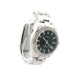 Rolex 177234 Datejust 26mm Black Roman Diamond Dial Aftermarket Diamond Bezel
