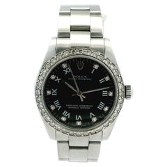 Rolex 177234 Datejust 26mm Black Roman Diamond Dial Aftermarket Diamond Bezel