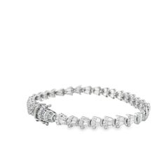 14k White Gold 5.05ctw Baguette Cut and Round Diamond Tennis Bracelet