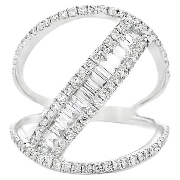 14k White Gold 0.90ctw Baguette and Round Brilliant Diamond Bypass Ring For Sale