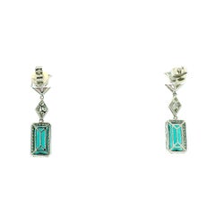 14k White Gold 6.52ctw Blue Tourmaline, Pink Sapphire, and Diamond Drop Earrings