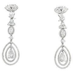 18k White Gold 12.68ctw Pear Oval and Round Brilliant Diamond Drop Earrings