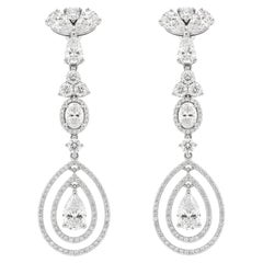 18k White Gold 12.68ctw Pear Oval and Round Brilliant Diamond Drop Earrings