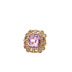 Anello con halo in oro giallo 18 carati, certificato GIA, con kunzite da 17,51 carati e diamanti per un totale di 1,97 carati
