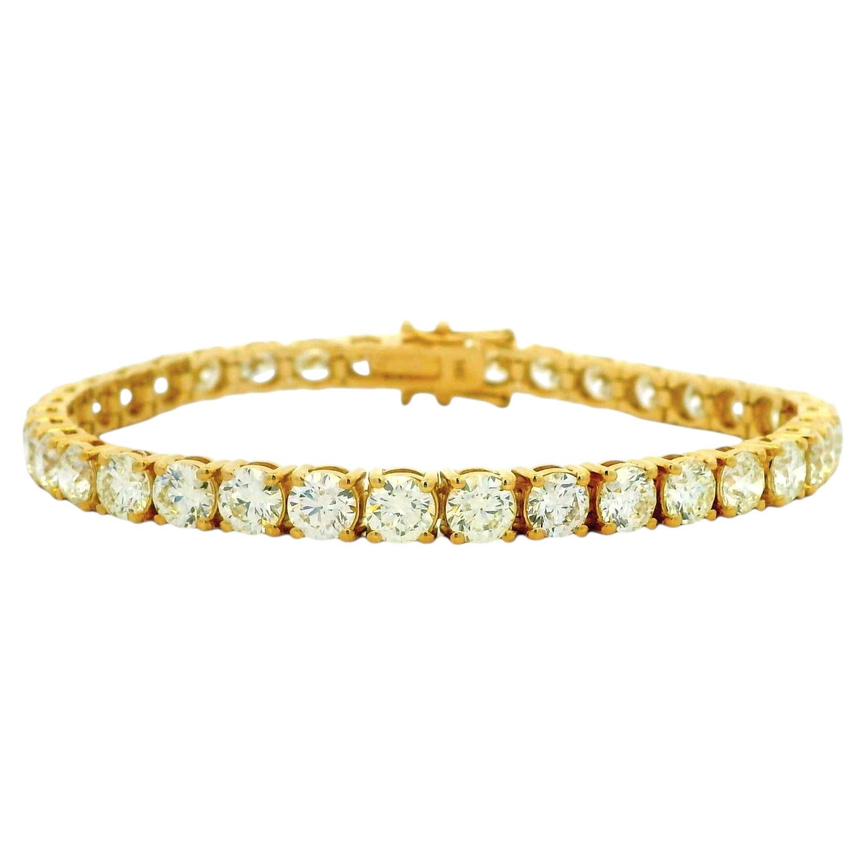 Tennisarmband aus 14-karätigem Gelbgold mit natürlichen runden Brillanten (insgesamt 14,20 Karat)