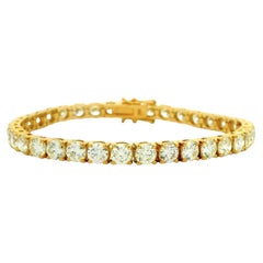 14k Yellow Gold 14.20ctw Natural Round Brilliant Diamond Tennis Bracelet