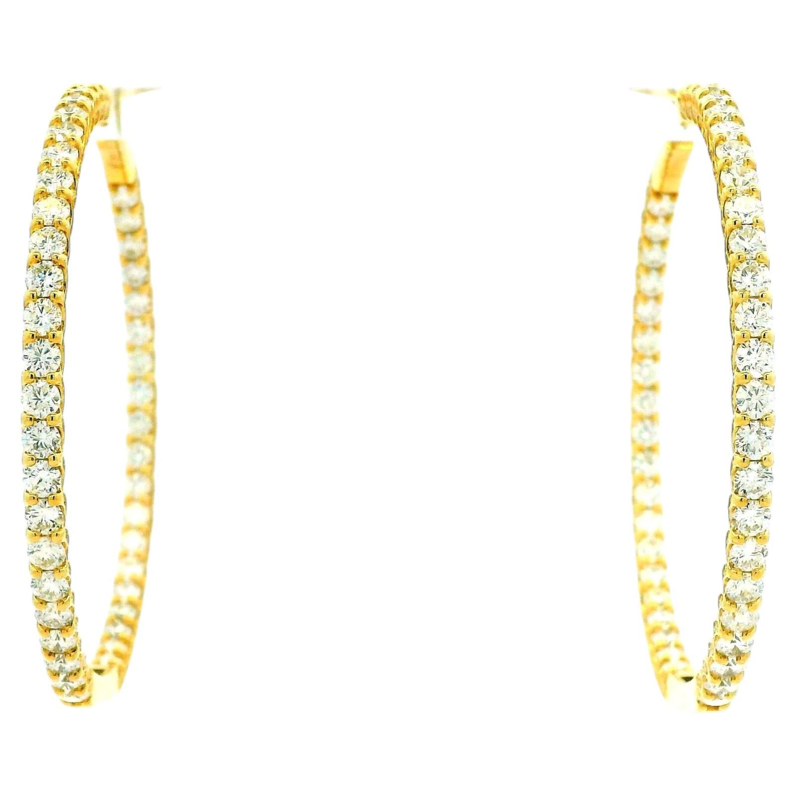 14k Yellow Gold 11.70ctw Round Diamond Inside Out Hoop Earrings