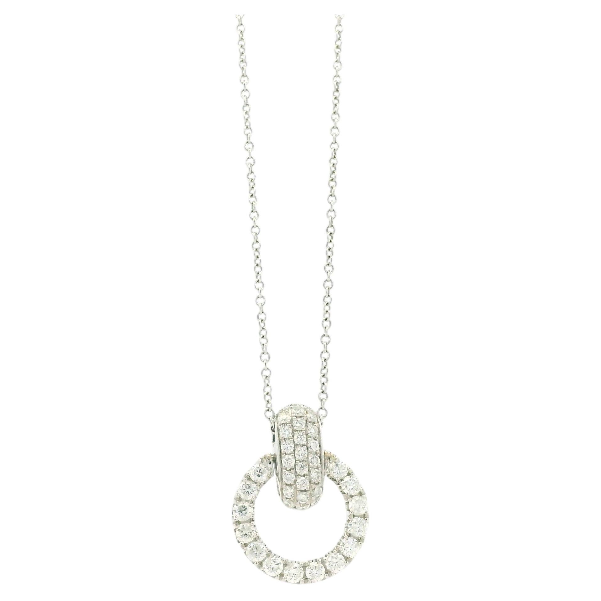 18k White Gold 1.41ctw Round Brilliant Diamond Pavé Circle Pendant Necklace