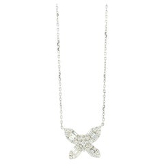 18k White Gold 0.79ctw Natural Round & Baguette Diamond Butterfly Pendant