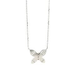 18k White Gold 0.79ctw Natural Round & Baguette Diamond Butterfly Pendant