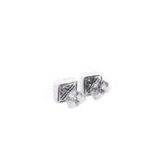 14k White Gold Baguette and Round Diamond Cluster Stud Earrings