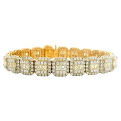 Conjunto de diamantes de corte princesa y brillante redondo, de 14,58 ct en total, en oro amarillo de 14k