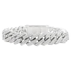 Bracciale con maglie a catena cubana in oro bianco 10k con diamanti naturali per un totale di 13,35 carati