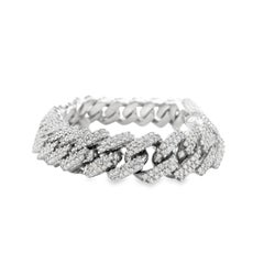 Bracciale con maglie a catena cubana in oro bianco 10k con diamanti naturali per un totale di 13,35 carati