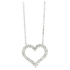 14k White Gold 2.00ctw Round Brilliant Diamond Pavé Heart Pendant Necklace
