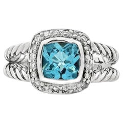 David Yurman Petite Albion Sterling Silver Blue Topaz and Diamond Ring