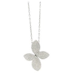 18k White Gold 1.44ctw Round Brilliant Diamond Pavé Flower Pendant Necklace
