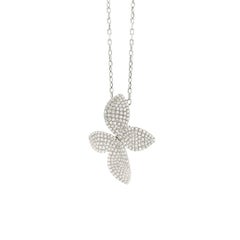 18k White Gold 1.44ctw Round Brilliant Diamond Pavé Flower Pendant Necklace