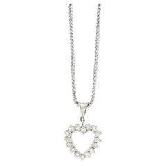 14k White Gold Diamond Heart Shaped Pendant Necklace with 16 Round Diamonds