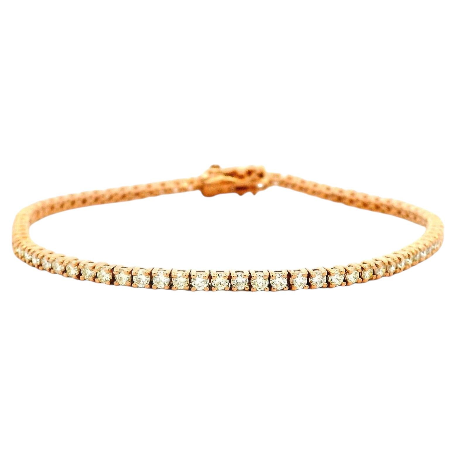14k Rose Gold 2.40ctw Round Brilliant Diamond Tennis Bracelet For Sale