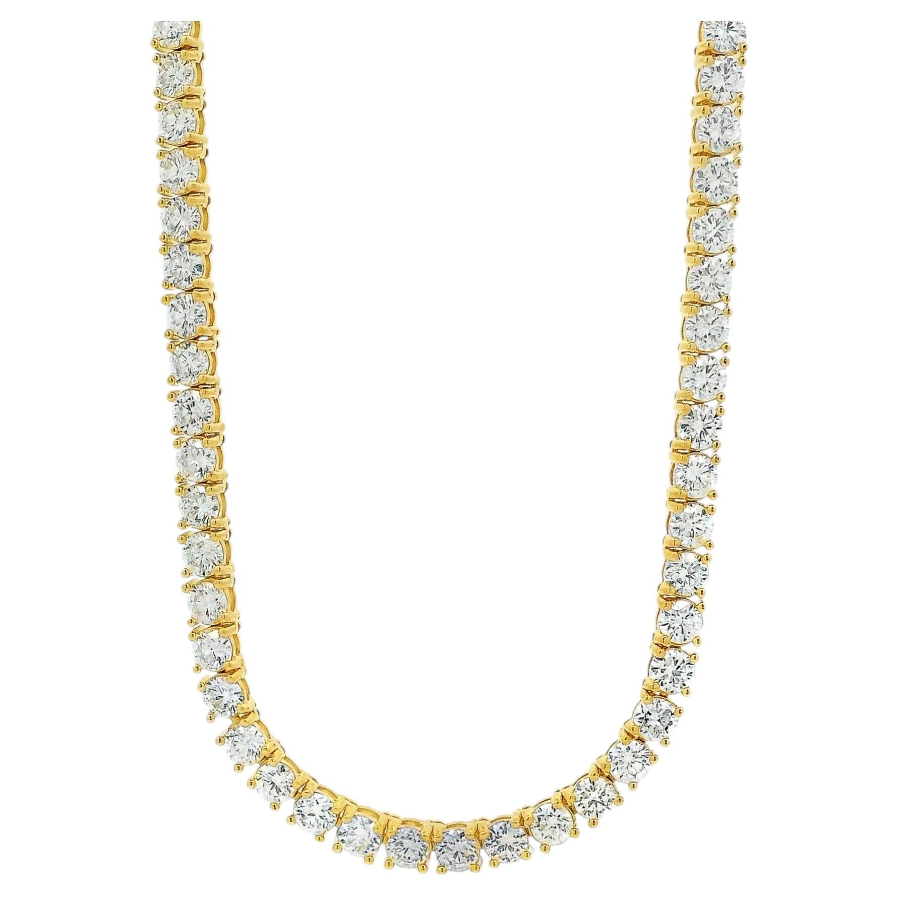 14k Yellow Gold 14.00ctw Round Brilliant Diamond Tennis Necklace 16"-18"