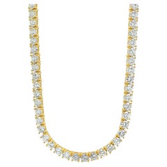 14k Yellow Gold 14.00ctw Round Brilliant Diamond Tennis Necklace 16"-18"