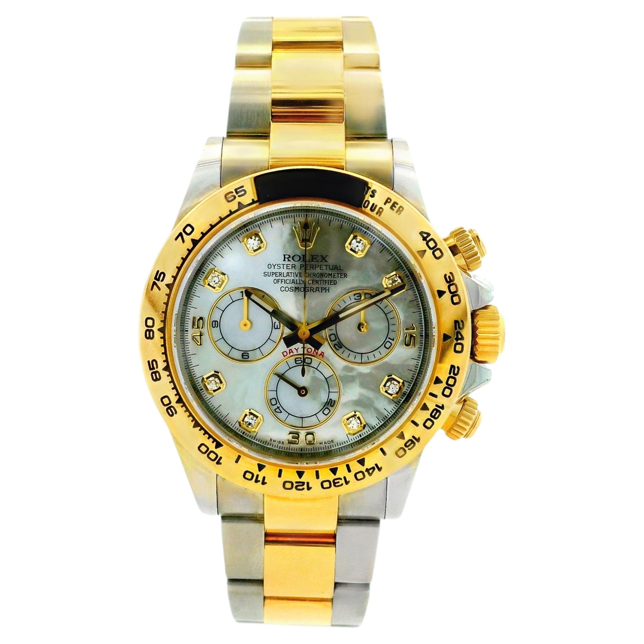 Montre Rolex 116503 Daytona 40 mm bicolore en or 18 carats, cadran en nacre et diamants en vente