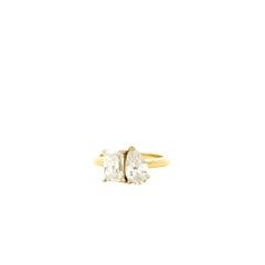 14k Yellow Gold GIA Certified 1.01ct Rectangular Brilliant and 0.80ct Pear Cut