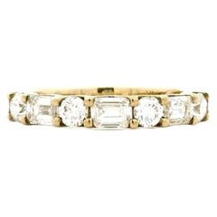 14k Yellow Gold 0.80ct Emerald Cut and 0.50ctw Round Brilliant Diamond Halfway