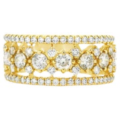 Gabriel and Co. 14k Yellow Gold Three Row 1.12ctw Diamond Wide Band Ring