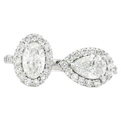 14k White Gold 1.49ctw Oval & Pear Cut Diamond Pavé Halo Toi et Moi Ring