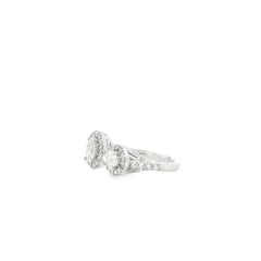 14k White Gold 1.49ctw Oval & Pear Cut Diamond Pavé Halo Toi et Moi Ring